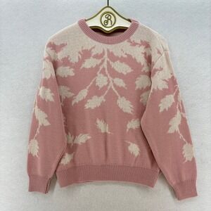 Vintage Southern Lady Sweater Womens Medium Made in USA Pink Beige Leaf Pullover